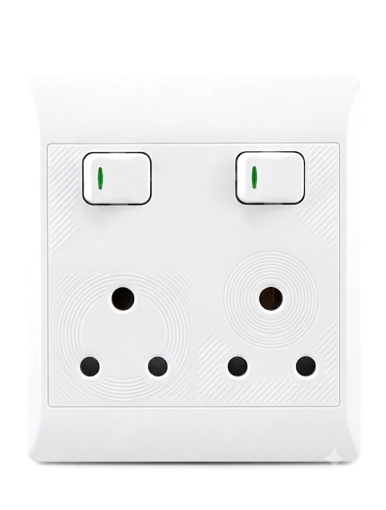 Double 3-Pin Wall Socket with Individual Switches